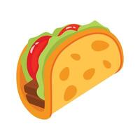 An editable 3d icon of taco tortilla wrap vector