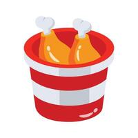 Here is a 3d style icon of fried chicken drumstick bucket vector