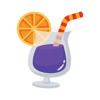 A 3d style icon of cocktail glass with an orange and straw vector