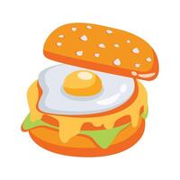 An editable 3d style icon of egg burger vector