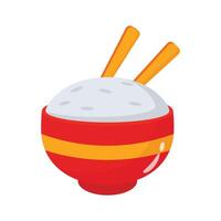 A 3d icon showing rice bowl with chopsticks vector