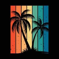 Tropical Palm Tree Silhouette with Retro Gradient Background vector