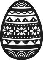 Ornamental Easter Egg Silhouette - Black with Floral and Geometric Patterns vector