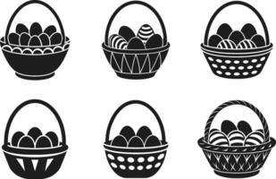 Black Easter Egg Basket Silhouette Set - Classic Holiday Design vector