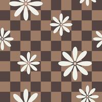 Abstract seamless pattern with vintage groovy daisy flowers in beige and brown colors. Retro floral background surface design, textile, fabric vector