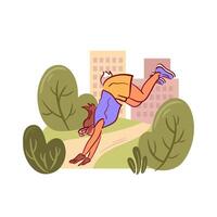 Quadrobics blends creative exercises inspired by nature with challenging urban fitness routines. It features a masked girl with a rabbit tail in a illustration. vector