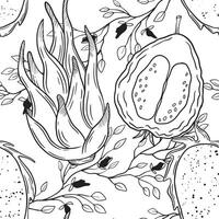Tropical Fruits and Leaves Design Pattern for Your Coloring Book Enjoyment and Relaxation vector