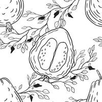 Stylized Papaya and Leafy Pattern Design featuring vibrant colors and intricate details vector