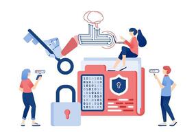 Artificial Intelligence Illustration with Robot Hand Holding Key for Secure Data Access and Document Encryption vector