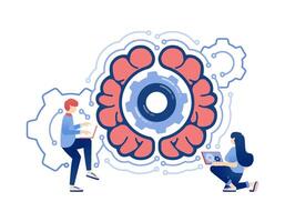 Illustration of People Developing an AI Brain for Internet Network Innovation and Brainstorming Using Advanced Artificial Intelligence vector