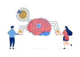 Illustration of People Connected to an Internet Network Driven by Advanced AI and Cutting-Edge Processing Chips, Enabling Seamless Data Communication and Smart Connectivity vector