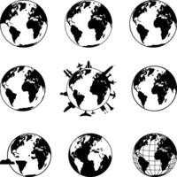 Happy Earth Day Icons Silhouette, World Globe Icons Set, Earth Icons Set, Globe Icons Set Illustration vector
