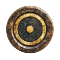 a shield with a gold and black design isolated on transparent background png