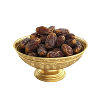 3d rendering of ramadan dates in golden bowl png
