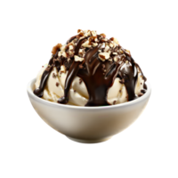 ice cream with chocolate sauce and nuts on top png