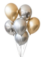 balloons with silver and gold foil on transparent background png