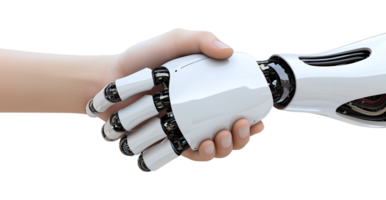 Human Hand and Android Robot AI Hand Handshake Isolated on Transparent Background png