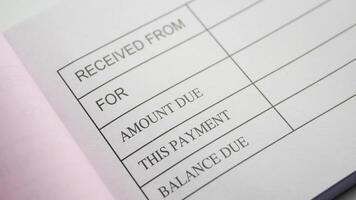 Payment receipt format displayed on a document video