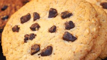 Delicious oat cookies with chocolate chunks on display at bakery video