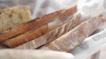 Freshly baked bread displayed in a rustic setting video