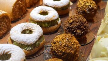 Delicious array of desserts at a local bakery in the afternoon video