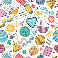 seamless pattern with colorful objects, and shapes white background vector