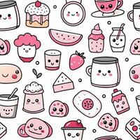 a pattern with cute food items white background vector