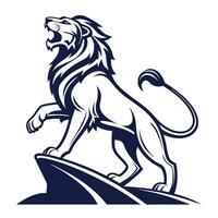 lion standing on top of a mountain lion logo vector
