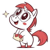 a cartoon unicorn with a letter in its mouth vector