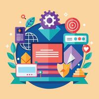 a flat design of computer and other items vector