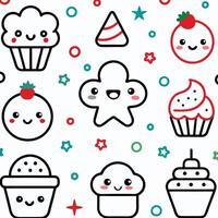 cute cupcakes and other items in a pattern vector
