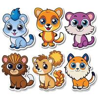 set of cute animals white background vector