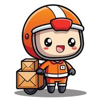 cartoon delivery boy with boxes and a helmet vector
