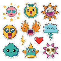 cartoon stickers of various emotions and objects vector