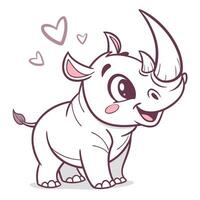 cute rhino with heart on white background vector