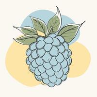 a blueberry on a yellow background with a green leaf vector