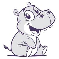 a cartoon hippo sitting down and smiling vector