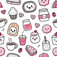 cute food and drink pattern with cute characters vector