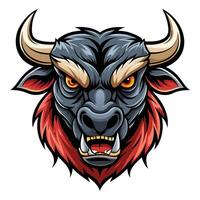 an angry bull head with red horns and black fur vector