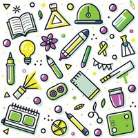 school supplies and objects in a colorful pattern vector