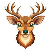 a deer head with horns and green eyes white background vector