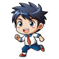 a cartoon boy running with, tie on white background vector