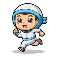 cartoon boy in astronaut suit running vector