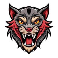 the head of a wolf with red eyes and fangs vector
