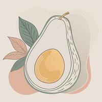 an avocado with leaves and slice of fruit vector