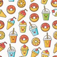 a seamless pattern with ice cream, donuts and drinks vector