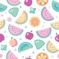 Colorful fruit slices and flowers pattern. vector