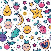 seamless fruit pattern with cute cartoon characters vector