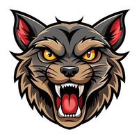 Aggressive wildcat head illustration with sharp teeth and intense eyes. vector