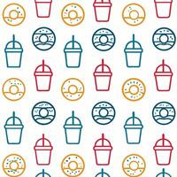 a seamless pattern with donuts and coffee cups vector